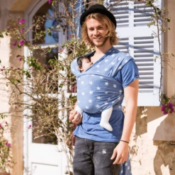 HOPPEDIZ Maxi Elastische Draagdoek Blauw-Melange Met Chalkprint -Kinder Winkel hoppediz maxi elastische draagdoek blauw melange met chalkprint a154958 2