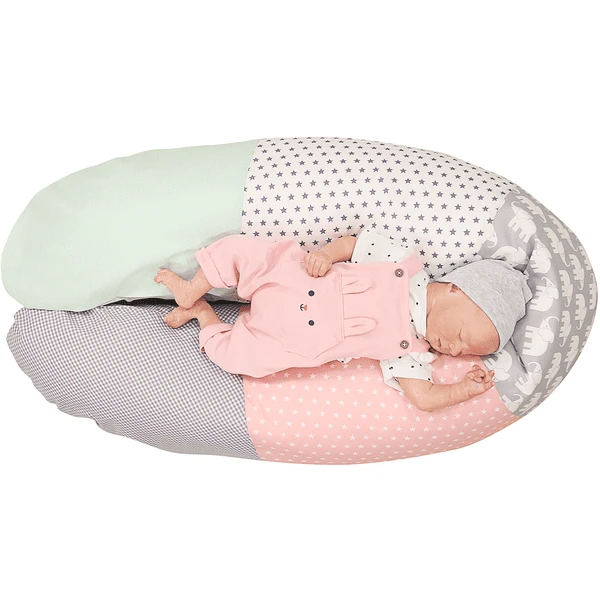 Ullenboom Patchwork Voedingskussen Olifant Mint Roze 190 X 38 Cm 4 Ullenboom Patchwork Voedingskussen Olifant Mint Roze 190 X 38 Cm - Afbeelding 2